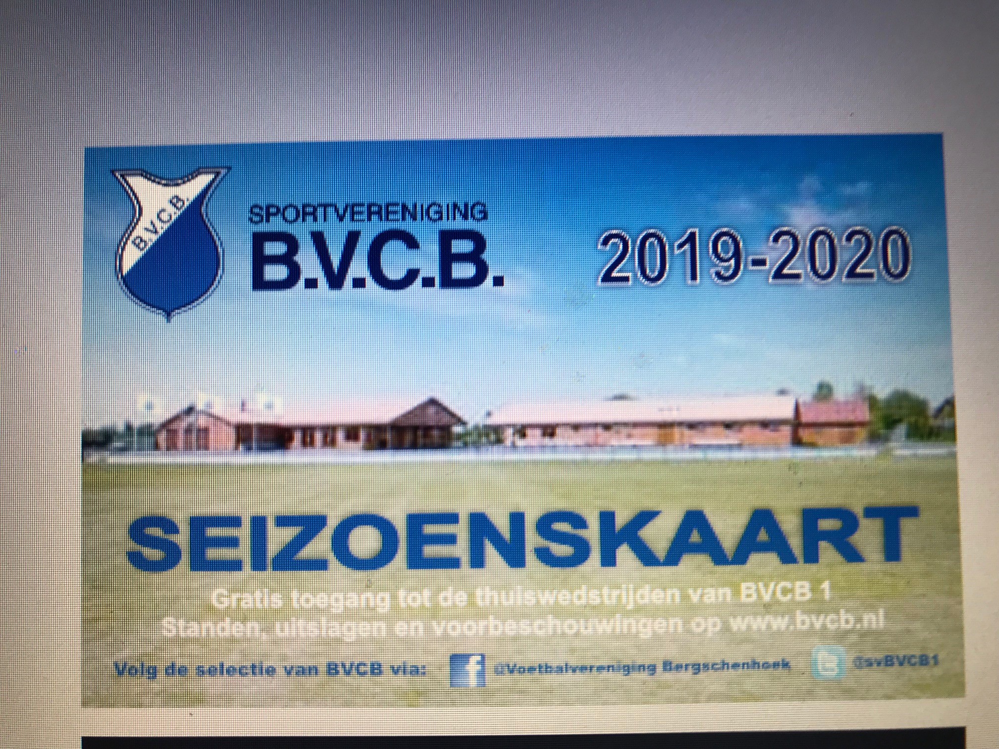 Zaterdag 21 september toegang tot Wedstrijd BVCB 1 nog met oude seizoenskaart 2018/2019