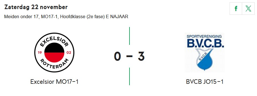 BVCB JO15-1 wint op bezoek bij Excelsior MO17-1