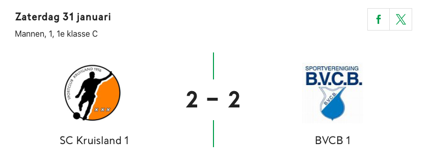 BVCB poetst achterstand weg tegen Kruisland